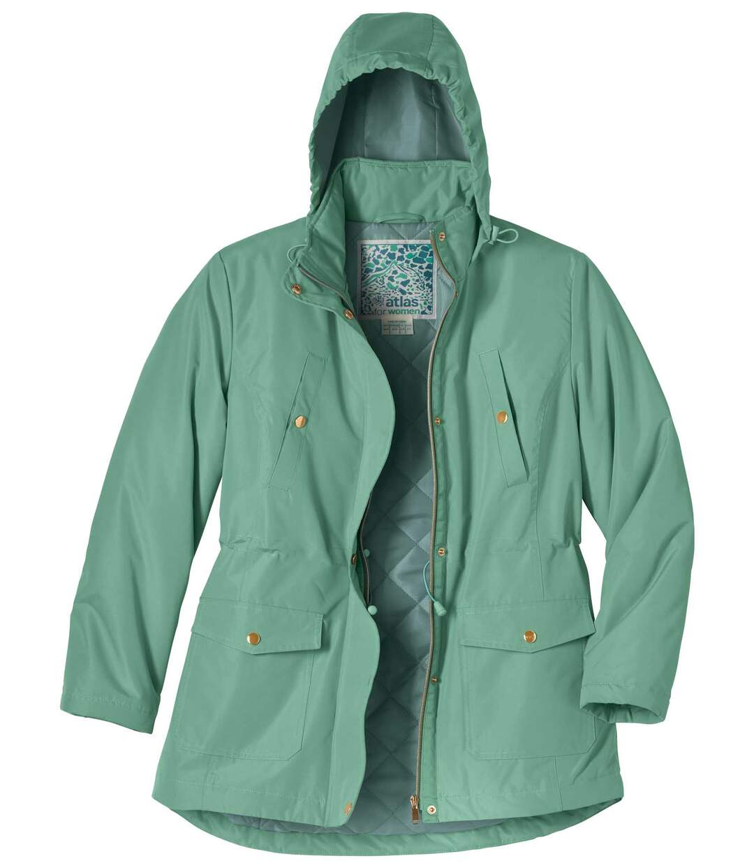 Women's Green Hooded Parka - Water-Repellent-5