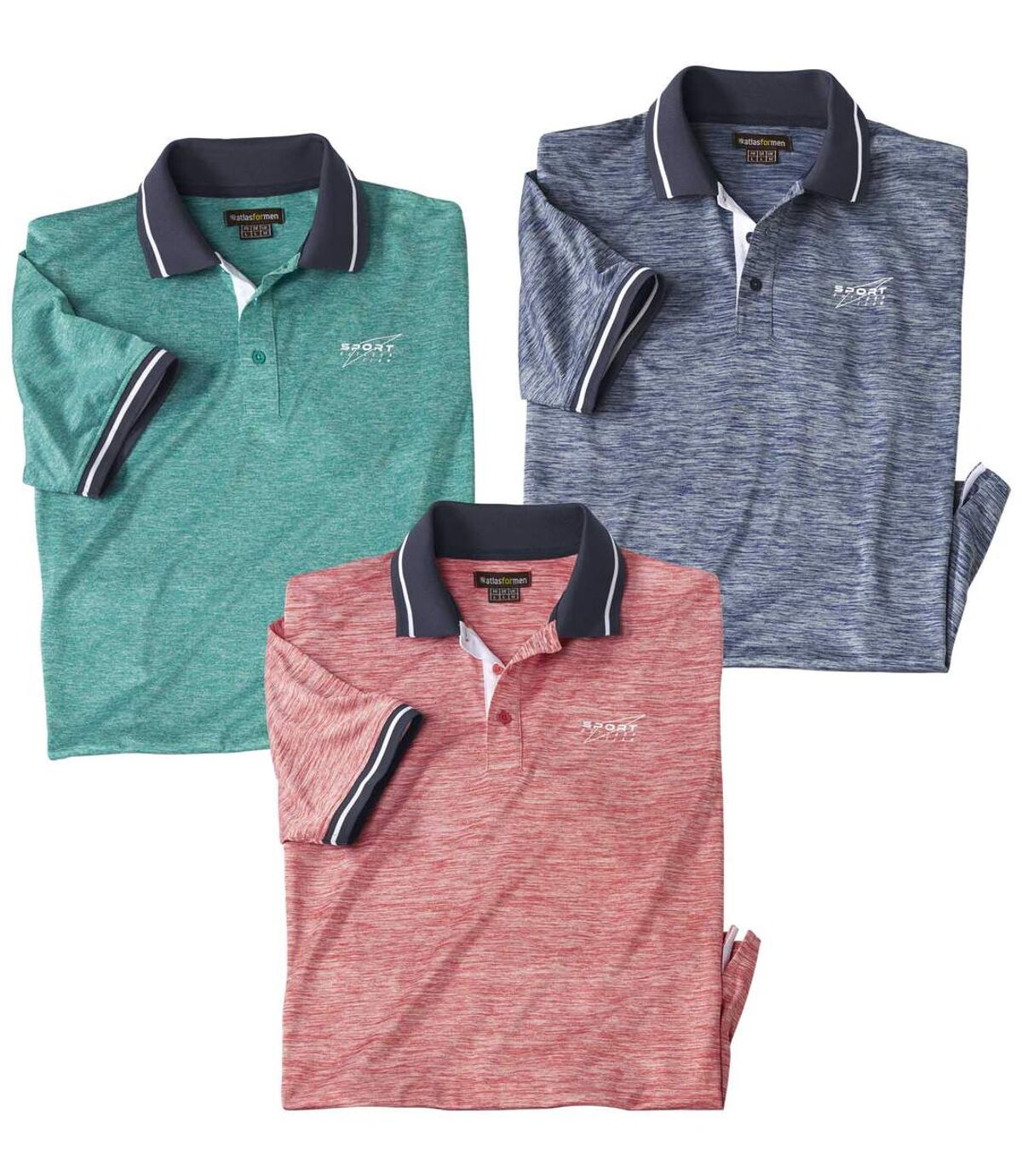 3er-Pack Poloshirts aus geflammtem Jersey Atlas For Men