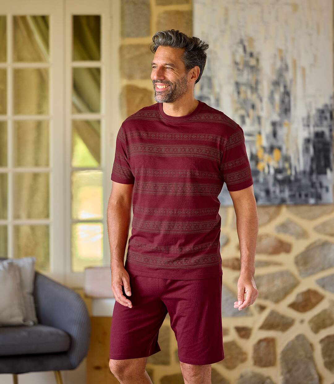 Pyjashort Col Rond Bordeaux-2