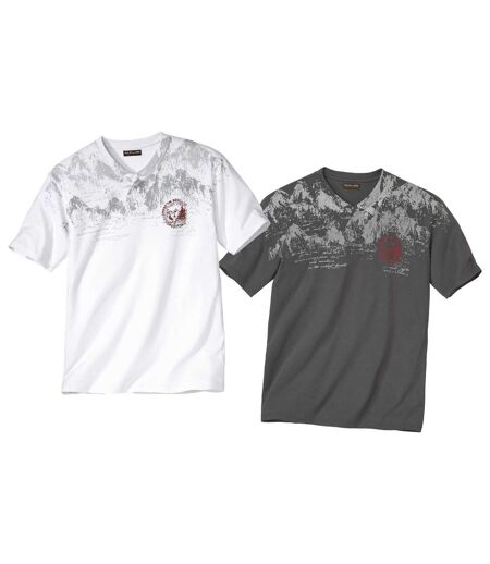 Pack of 2 Men's V-Neck Printed T-Shirts - White Grey
