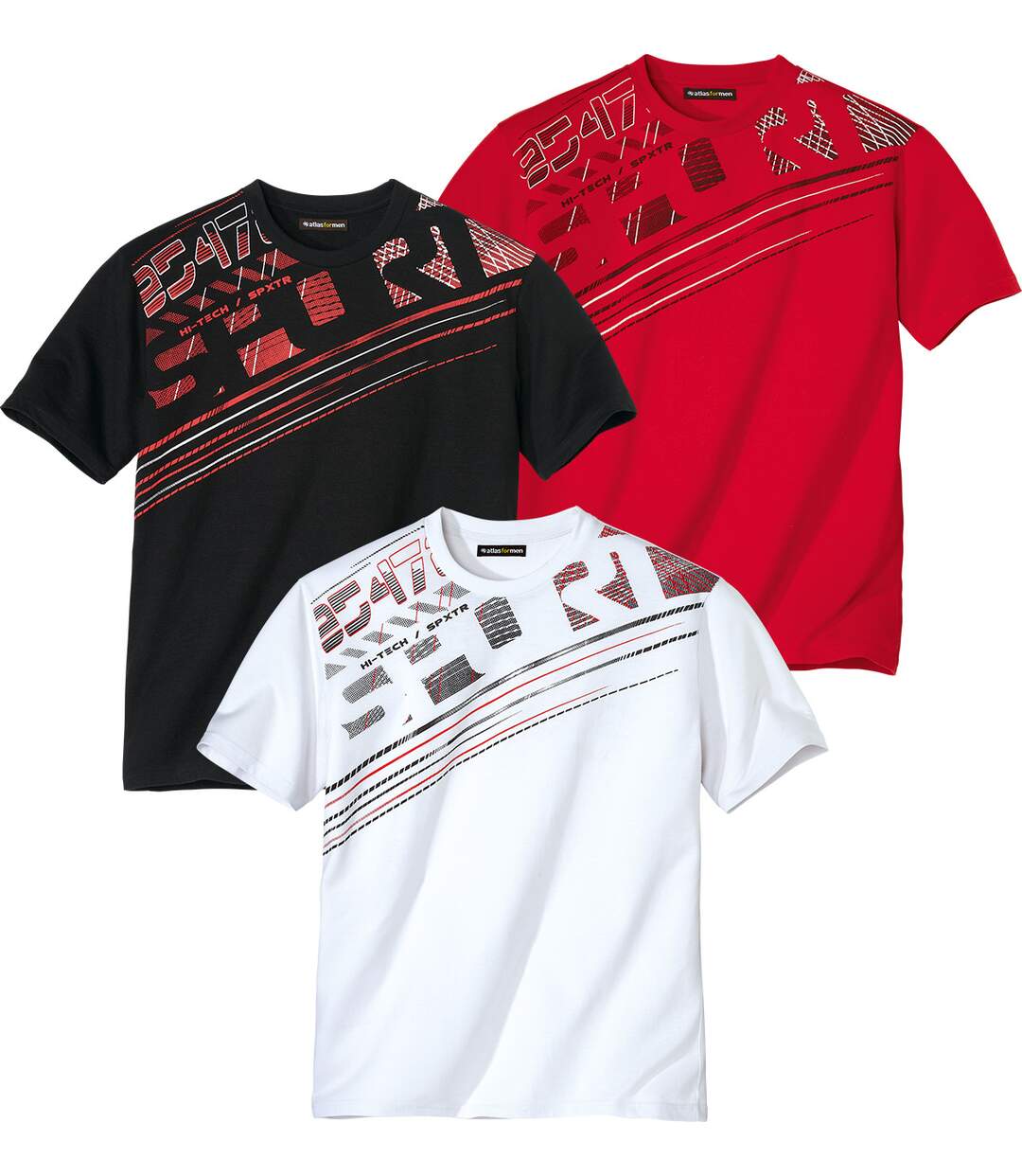 Pack of 3 Men's Sporty T-Shirts - Red Black White