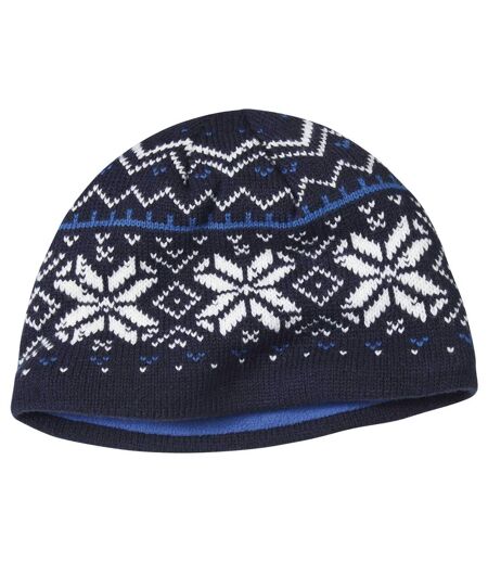 Men’s Blue Jacquard Hat with Polar Fleece Lining
