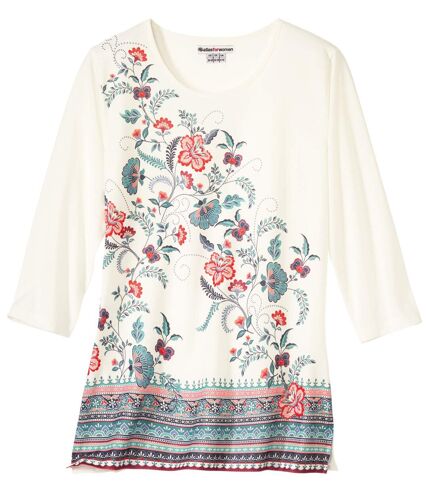 Women's Ecru Floral Print Tunic  