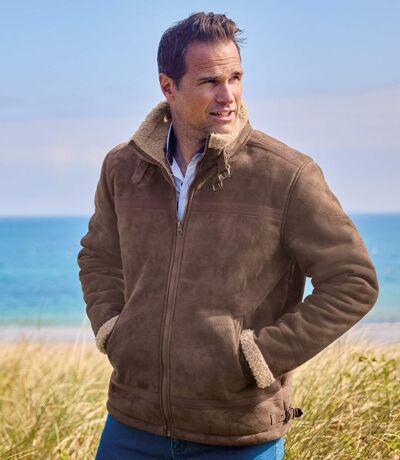 Jacke in Wildlederoptik mit Teddyfutter