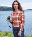 Women's Coral Checked Flannel Shirt-3