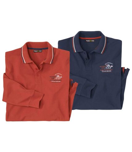 Pack of 2 Men's Piqué Polo Shirts - Orange Navy