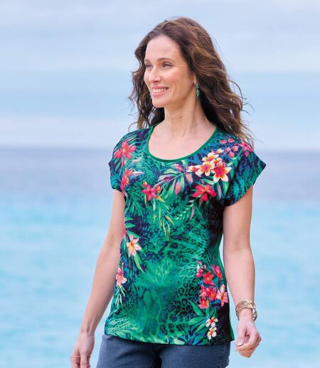 T-shirt à imprimé tropical femme - vert