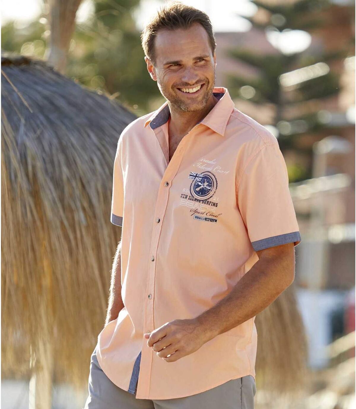 Men's Stylish Coral Summer Shirt - Short Sleeves Atlas For Men