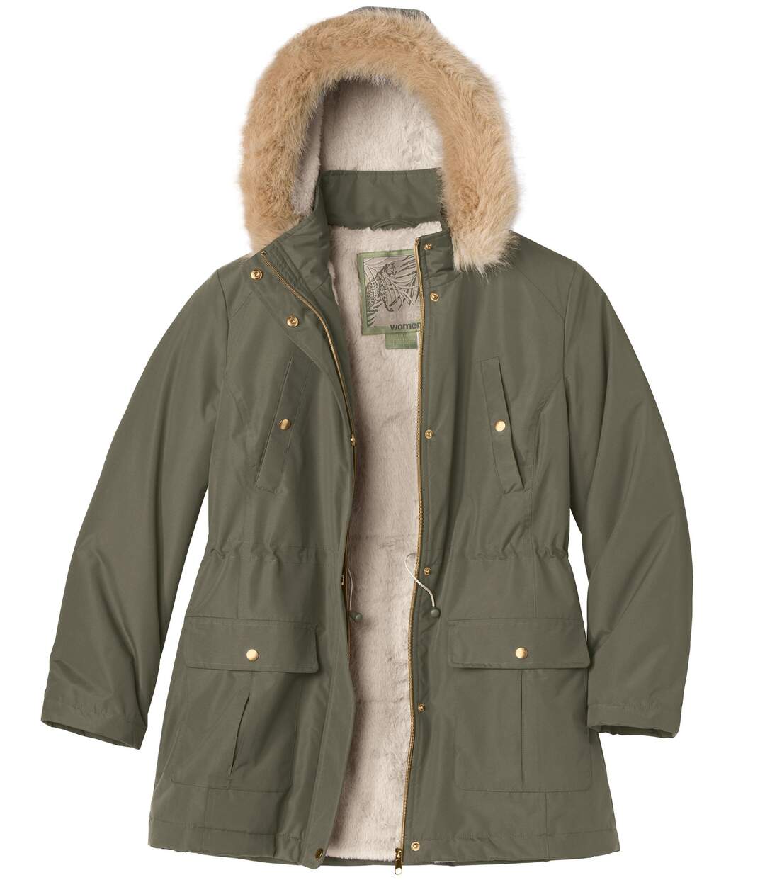 Parka à capuchon fourré femme - kaki