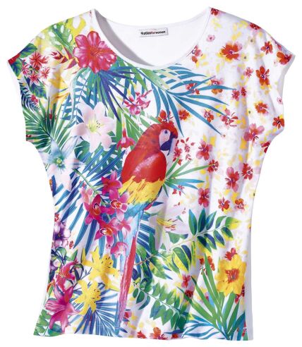 Women's Parrot Print T-Shirt - Multicolored