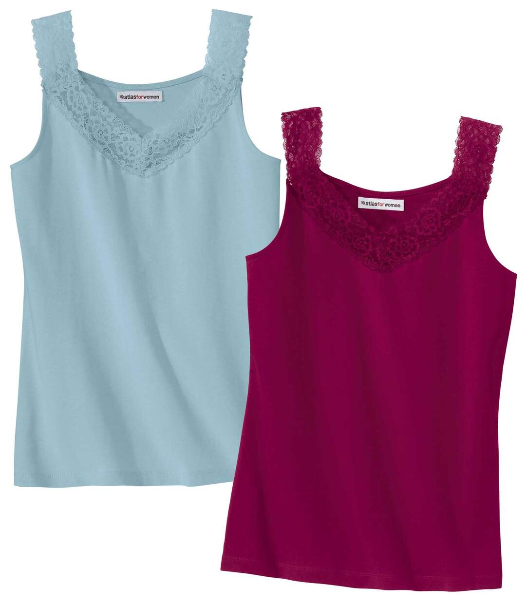 Pack of 2 Women's Stretch Lace Tank Tops - Blue Burgundy Atlas For Men