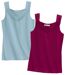 Pack of 2 Women's Stretch Lace Vest Tops - Blue Burgundy