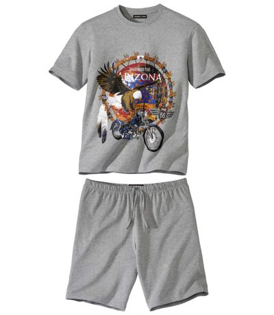 Men's Grey Eagle Print Pyjama Short Set