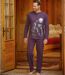 Men's Long-Sleeved Wolf Print Pyjamas - Burgundy