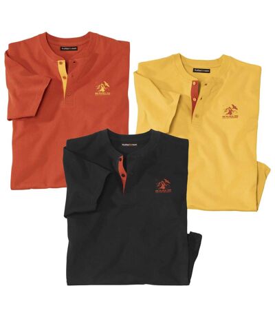 Pack of 3 Men's Henley T-Shirts - Orange Black Yellow