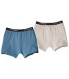 Pack of 2 Men's Plain Boxer Shorts - Blue Beige Atlas For Men