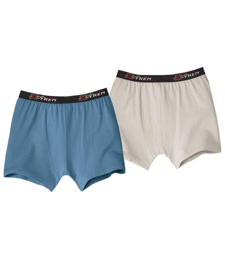 Pack of 2 Men's Plain Boxer Shorts - Beige Blue