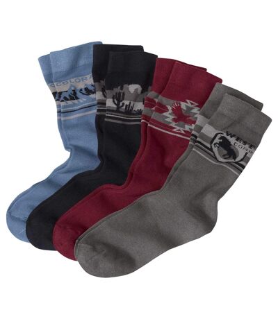 Pack of 4 Pairs of Men's Western Socks - Blue Anthracite Burgundy Grey