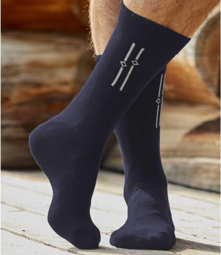 Pack of 5 Men's Jacquard Weave Socks - Grey Blue Black
