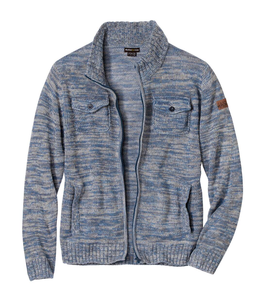 Men's Zip-Up Knitted Jacket - Mottled Blue-2