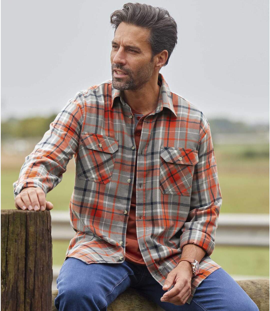 Men's Grey Checked Flannel Shirt Atlas For Men