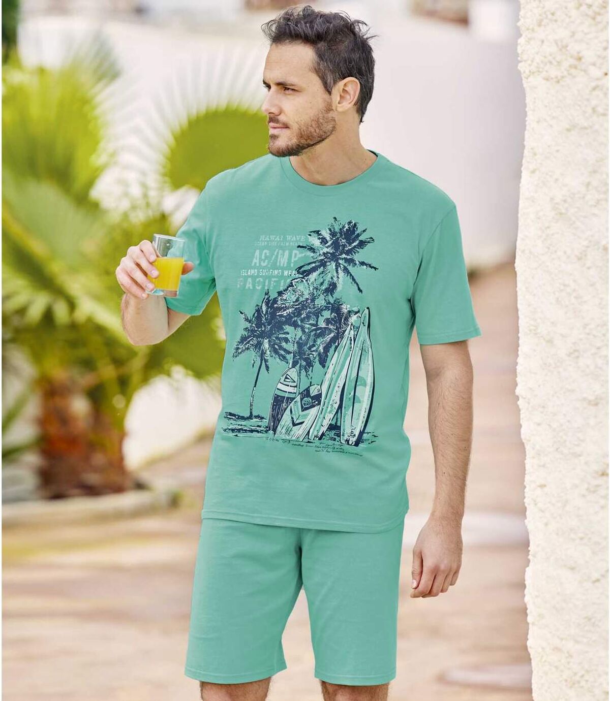 Men's Graphic Print Pajama Short Set - Turquoise Atlas For Men
