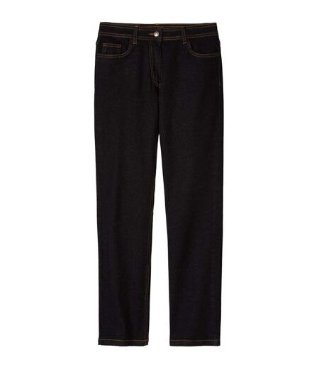 Women's Black Stretch Straight-Cut Jeans - Mid-Rise