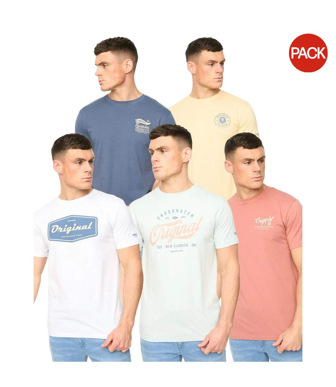 Pack Of 5  Mens Tryplex Cotton T-shirt  Multicoloured Crosshatch-2