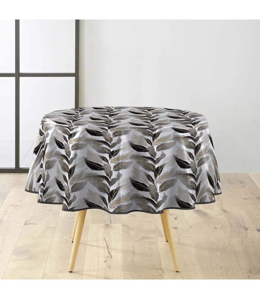 Nappe Toile Cirée Ronde Oralia 160cm Gris-1