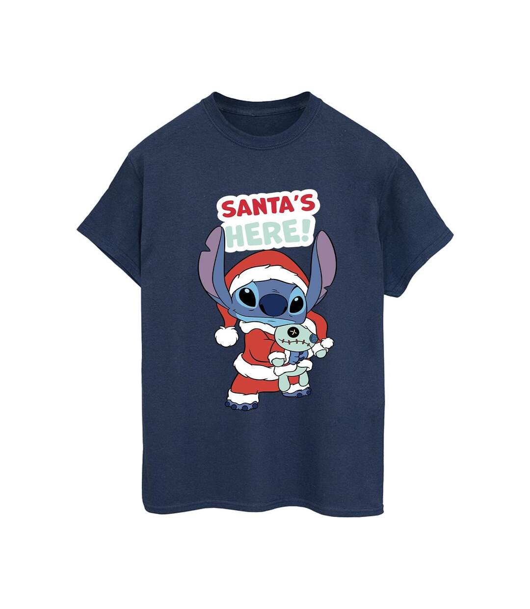 Disney Womens/Ladies Lilo & Stitch Santa's Here - T-shirt boyfriend en coton (Bleu marine) - UTBI30565-1