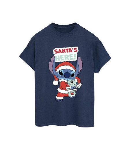 Disney Womens/Ladies Lilo & Stitch Santa's Here - T-shirt boyfriend en coton (Bleu marine) - UTBI30565