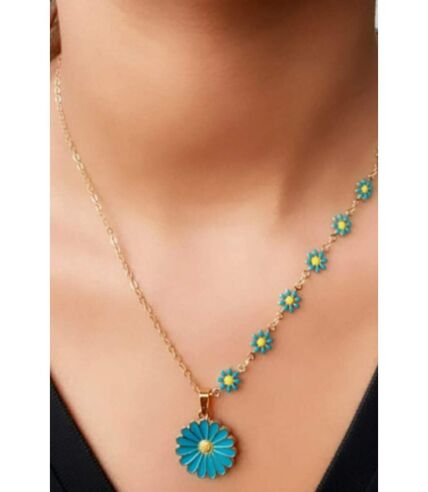 Half Turquoise Flower Charms Choker Summer Indie Boho Daisy Floral Necklace