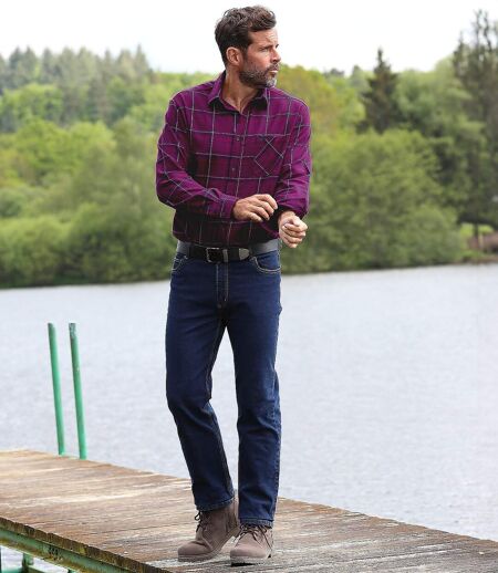 Men's Burgundy Checked Flannel Shirt