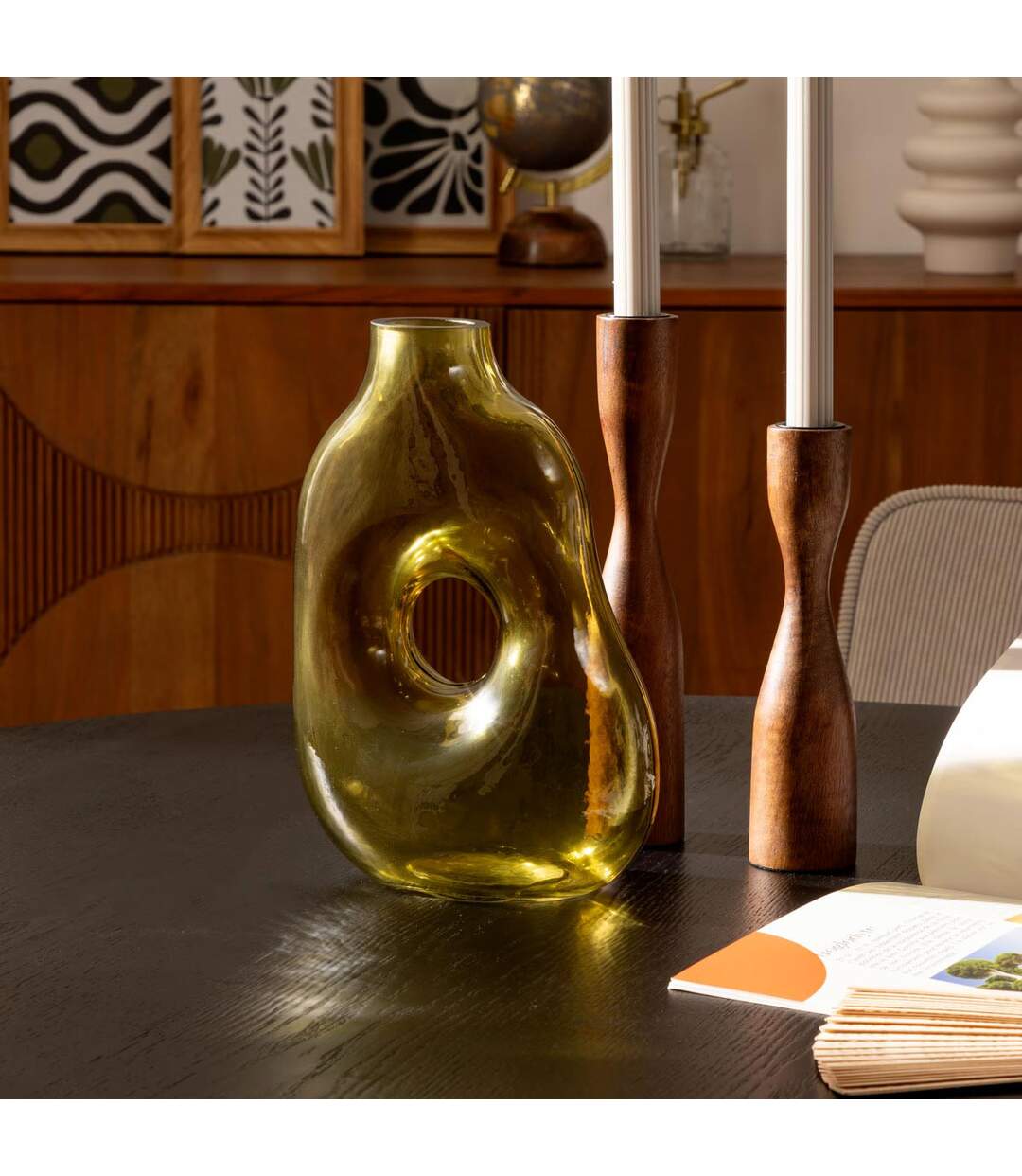 Vase Donut en Verre Solag 24cm Vert Kaki-3