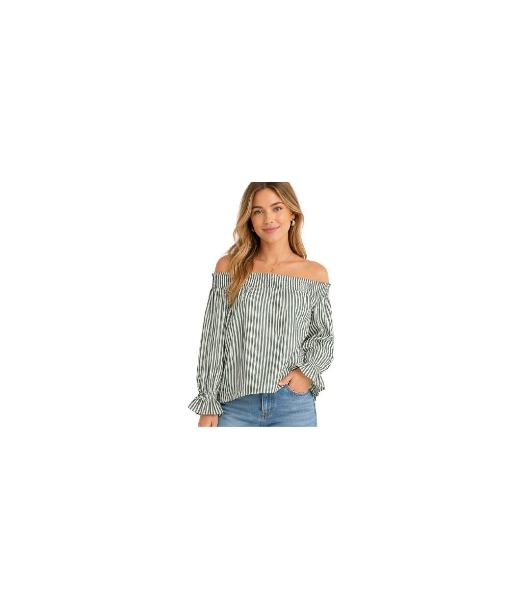 Blouse Épaules Dénudées Motif/style À Rayures Femme Blanc Neige Vero Moda-1