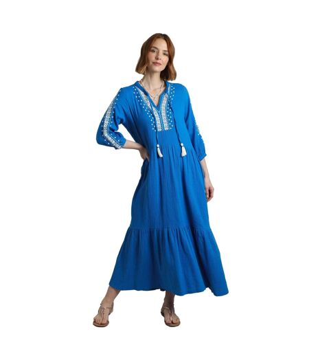 Womens/ladies arles embroidered double layered midi dress adriatic blue Weird Fish