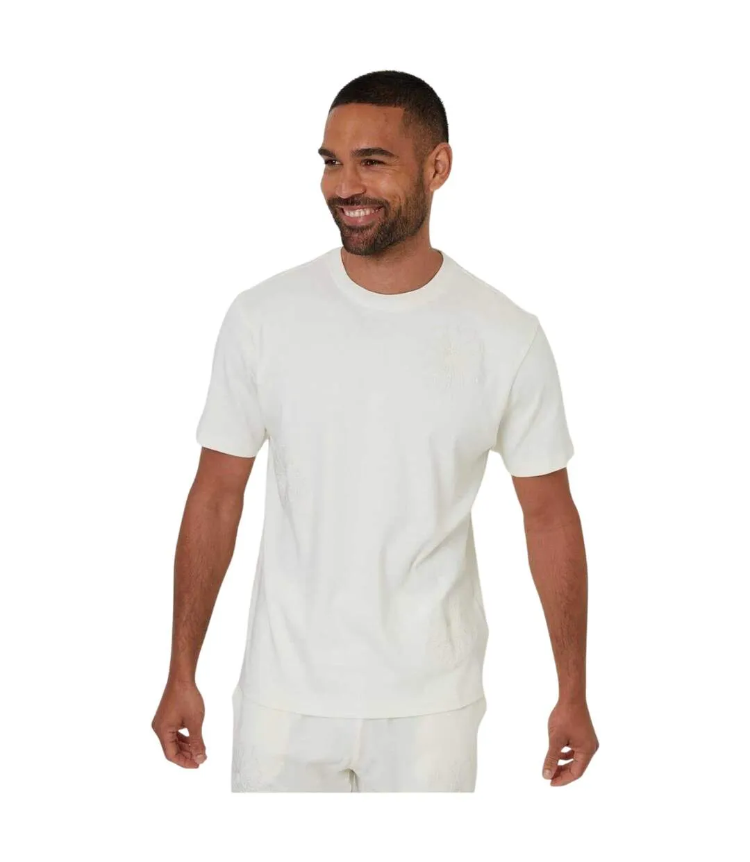 Mens Embroidered Flower Regular T-shirt White Threadbare-2