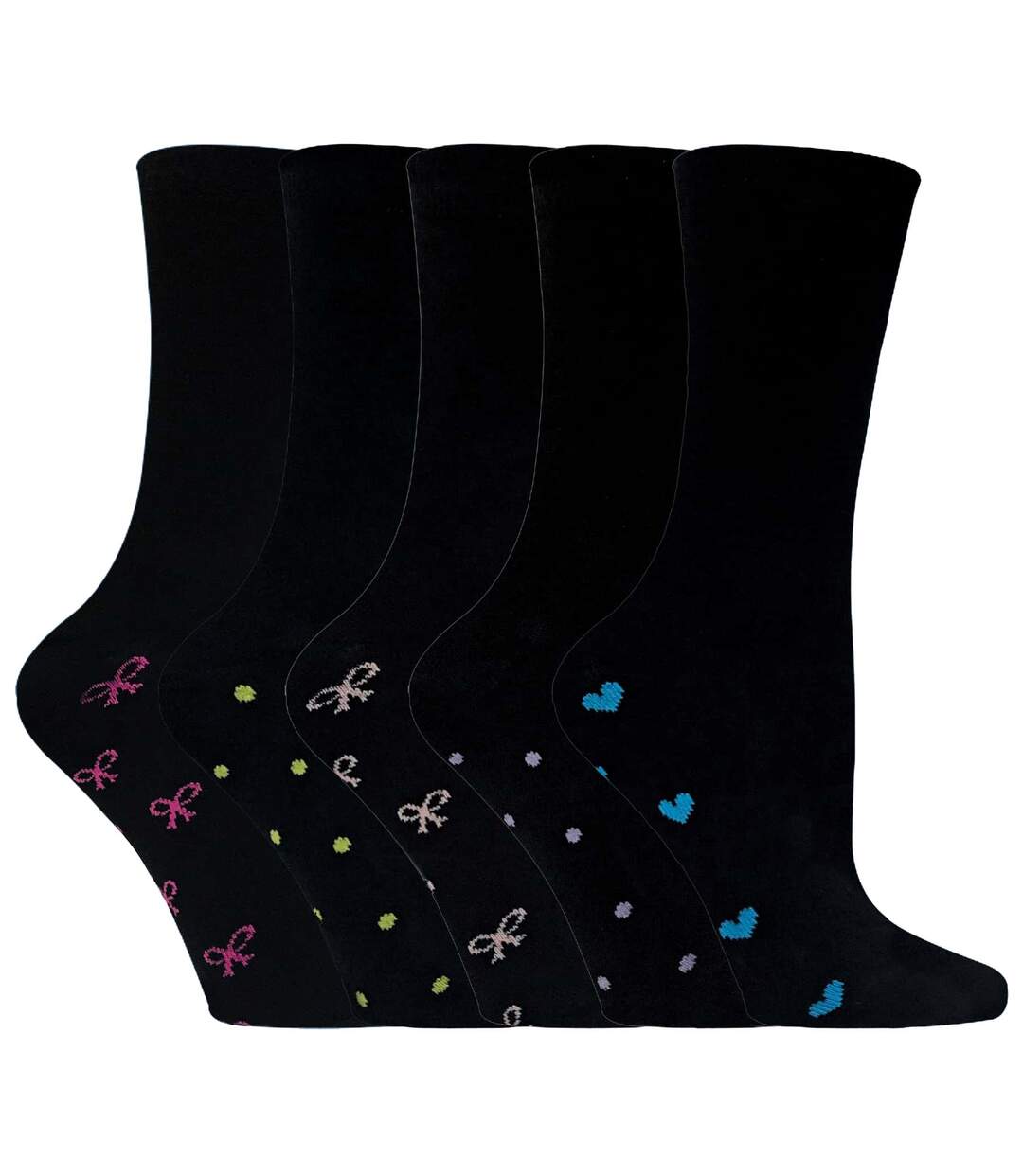 5 Paires Chaussettes Femme Noir Coton avec Motif-1