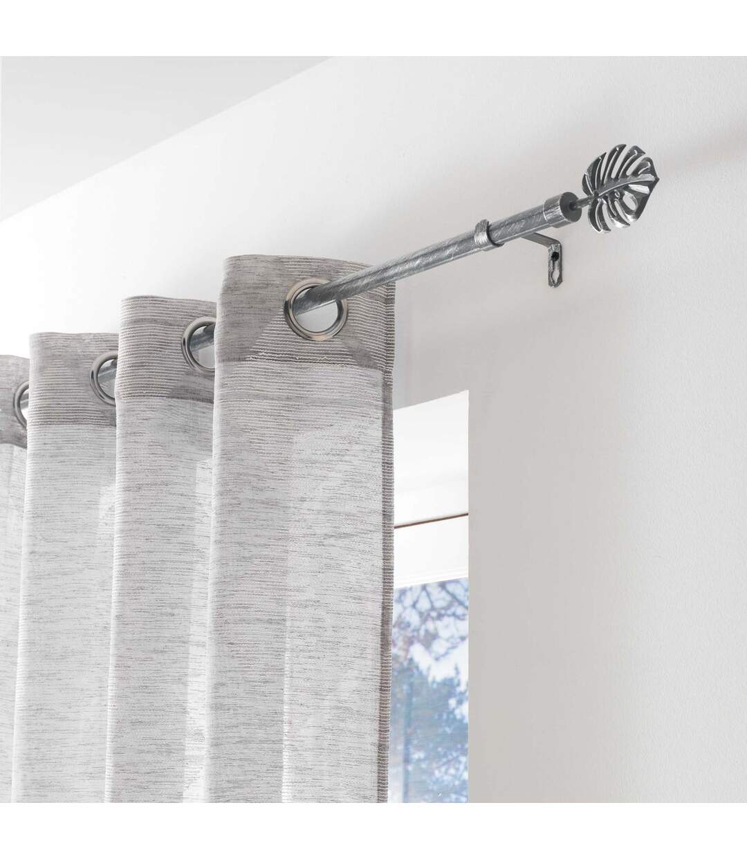 Kit de tringle à rideaux extensible Feuille - L120 /L210 cm - Patine Gris-2