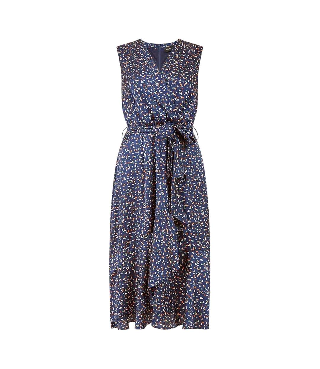 Robe Portefeuille Sans Manches Motif/style À Pois Femme Bleu Marine Mela London-2