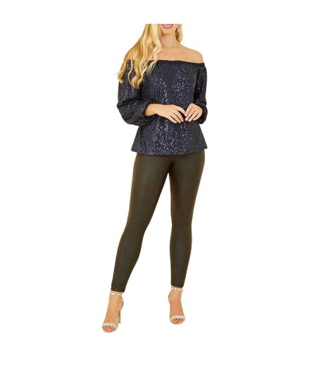 Womens/ladies Sequin Off-the-shoulder Blouse Navy Yumi