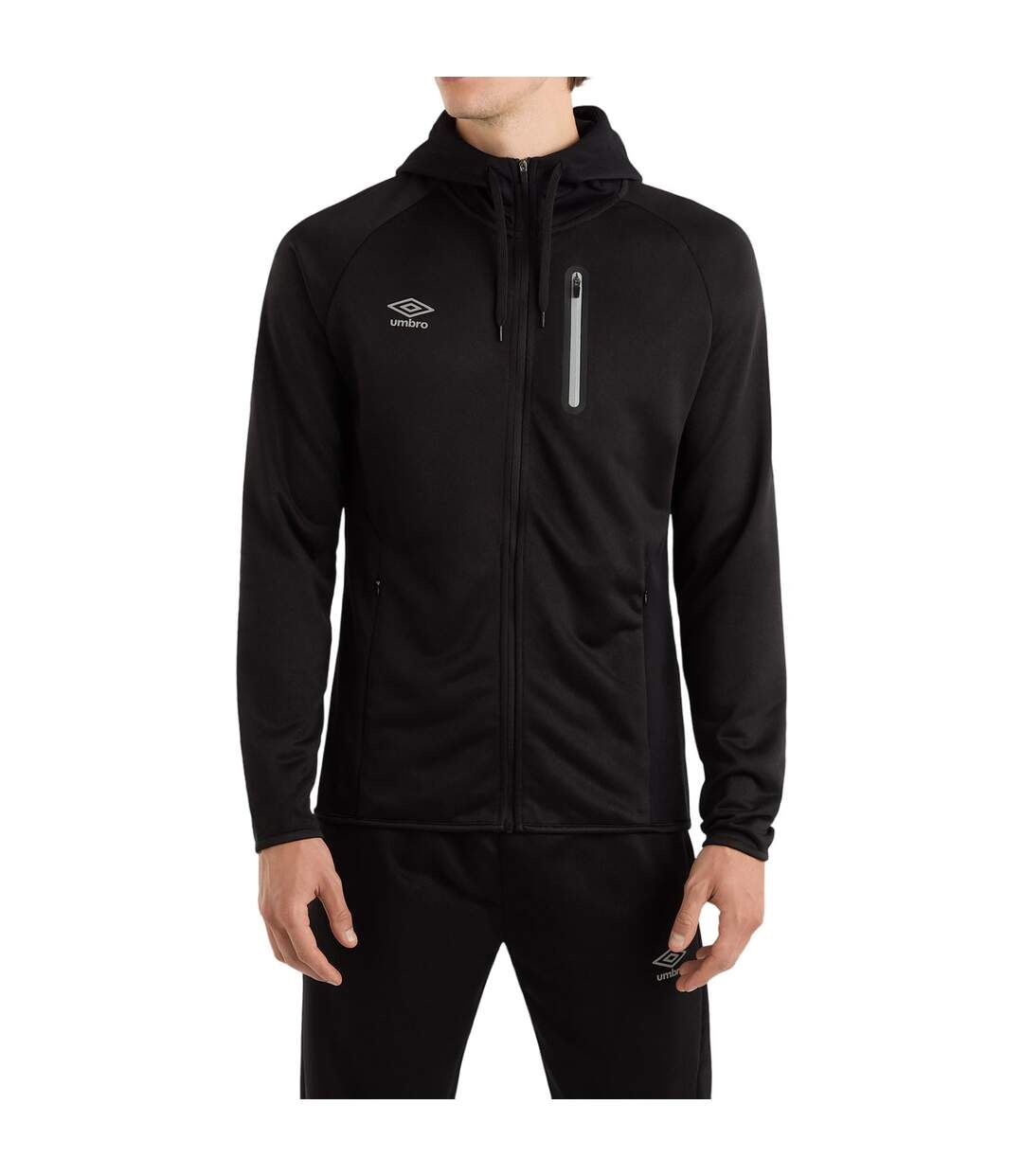 Mens sportswear full zip raglan hoodie black Umbro-1