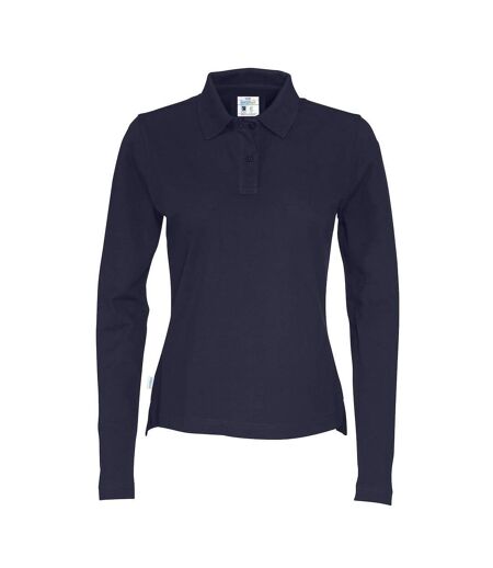 Womens/ladies Pique Long-sleeved Polo Shirt Navy Cottover
