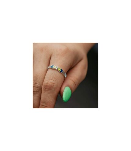 925 Silver Enamel Colourful Floral Band Yellow Blue Slim Ring