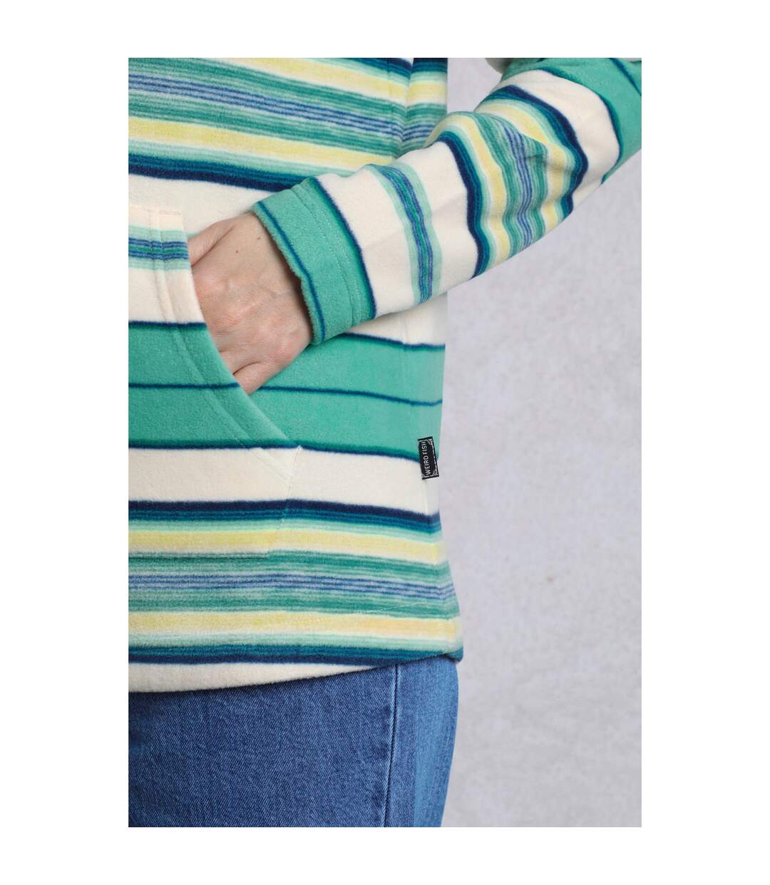 Womens/ladies lana stripe microfleece quarter zip hoodie aqua marine Weird Fish-4