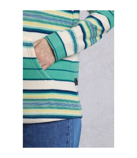 Womens/ladies lana stripe microfleece quarter zip hoodie aqua marine Weird Fish