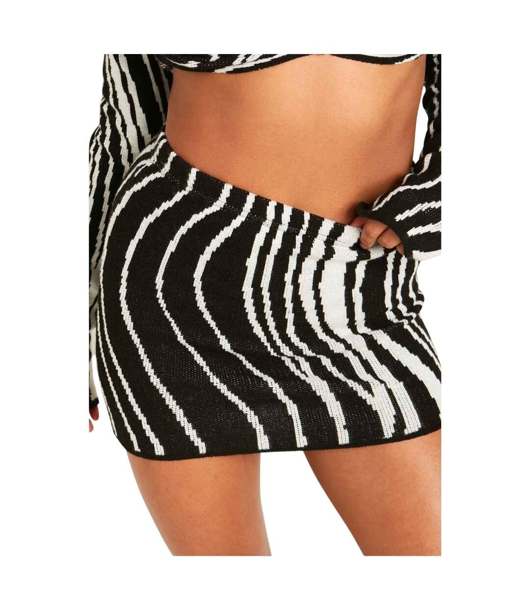 Womens/ladies Zebra Print Knitted Fitted Mini Skirt Black Missy Empire-3