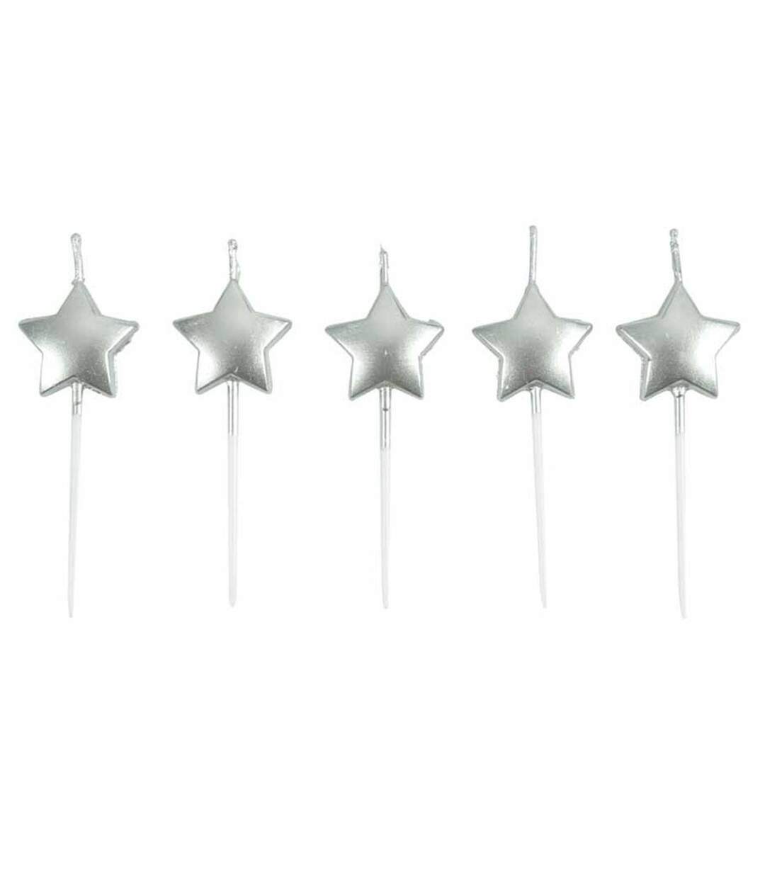 Lot de 5 Bougies 3D Étoile 7cm Argent-1