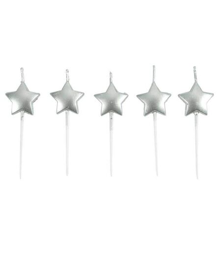 Lot de 5 Bougies 3D Étoile 7cm Argent