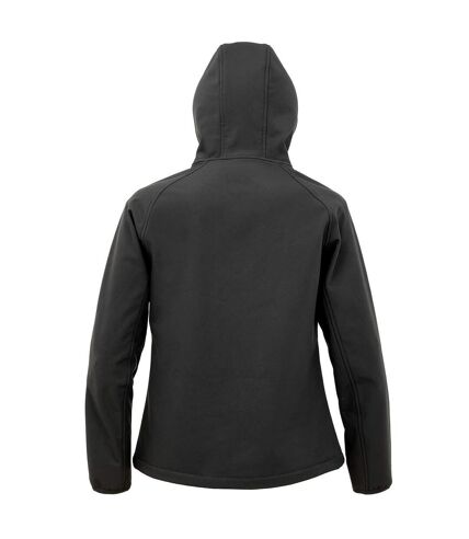 Result Genuine Recycled Womens/Ladies Hooded 3 Layer Printable Soft Shell Jacket (Black)